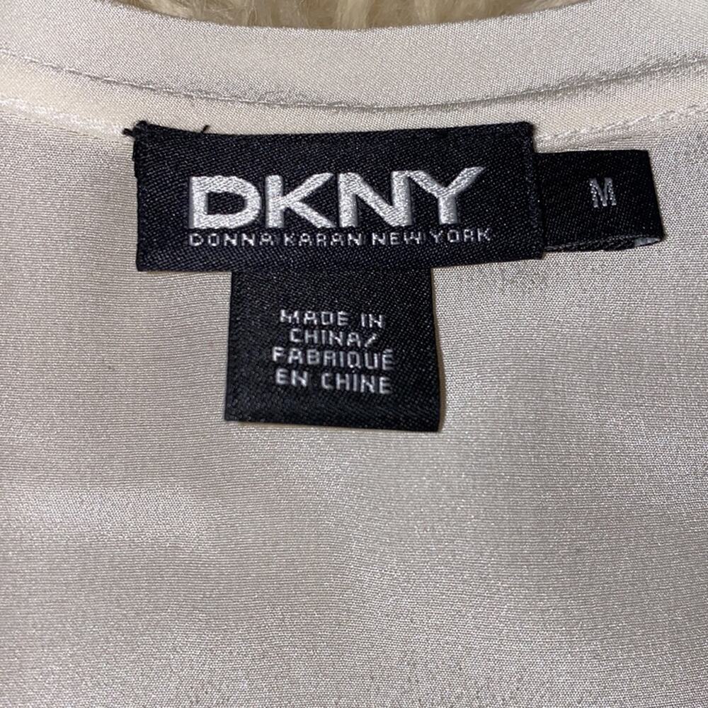 DKNY Cream Silk Racerback Sleeveless Tank w/ Blue “DNKY” Logo Sequined NWT Sz M - Picture 7 of 12